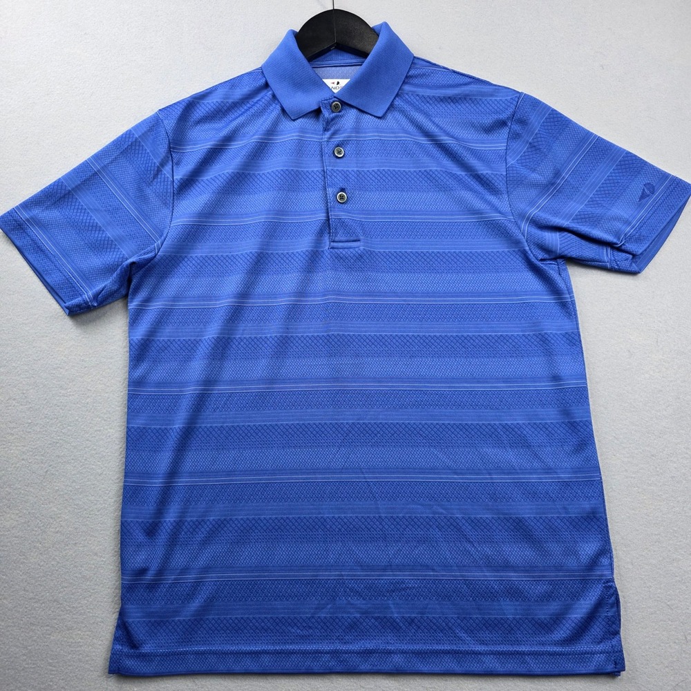 Grand Slam Performance Mens Blue Striped Textured Short Sleeve Golf Polo Shirt S
